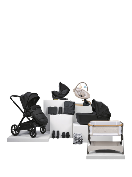 BabaBing! Raffi 2.0 Pushchair & Accessories with i-Size Hera Verto Spin Car Seat & ISOfix Car Seat Base Bundle, 16 Piece, Black, Black