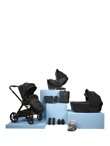 BabaBing! Raffi 2.0 Pushchair & Accessories with i-Size Hera Verto Spin Car Seat & ISOfix Car Seat Base Bundle, 12 Piece, Black
