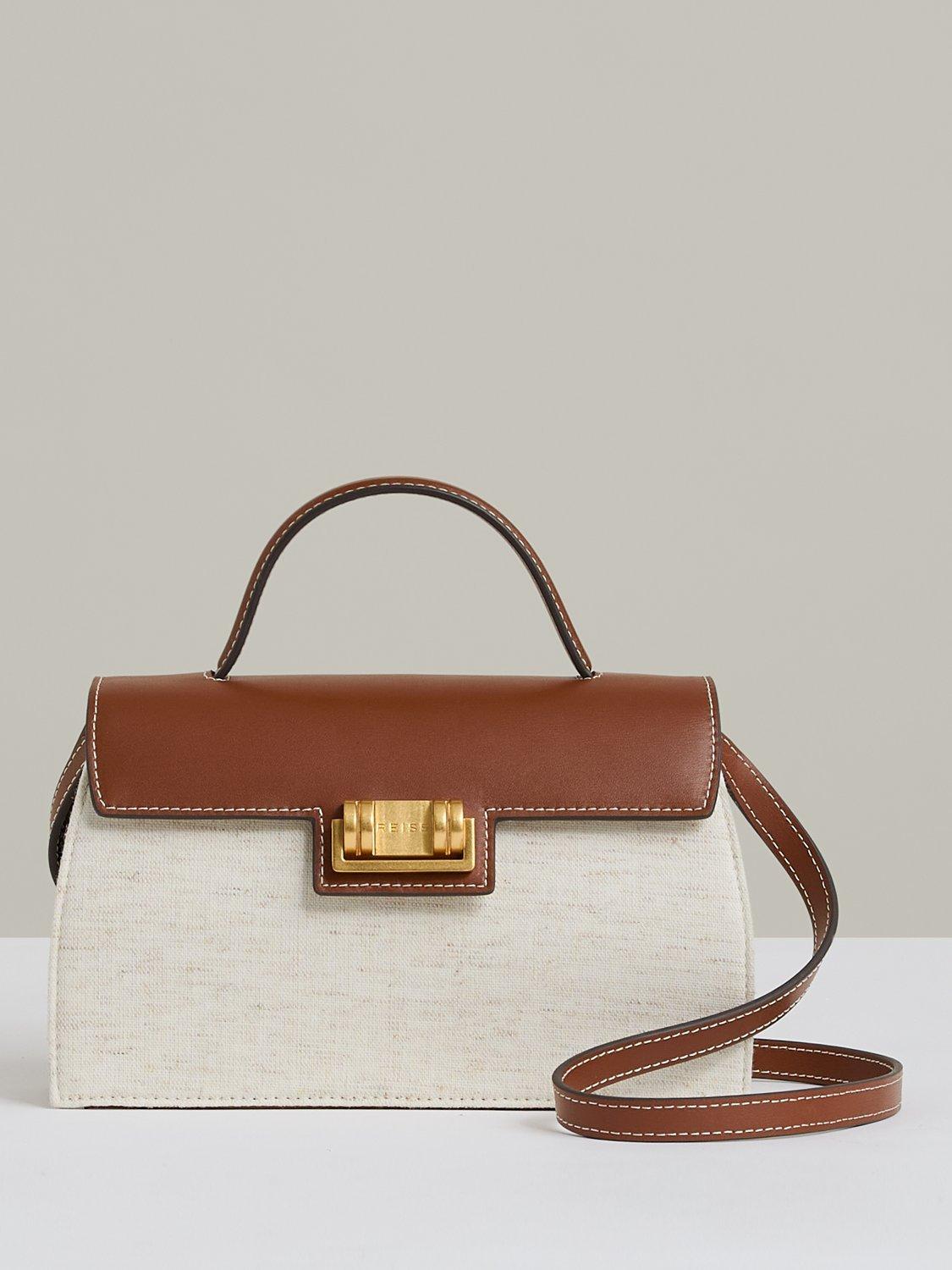 Reiss Kinsley Leather Blend Top Handle Bag, Natural/Tan
