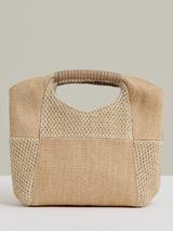 Reiss Rosalie Raffia Patchwork Clutch Bag, Natural