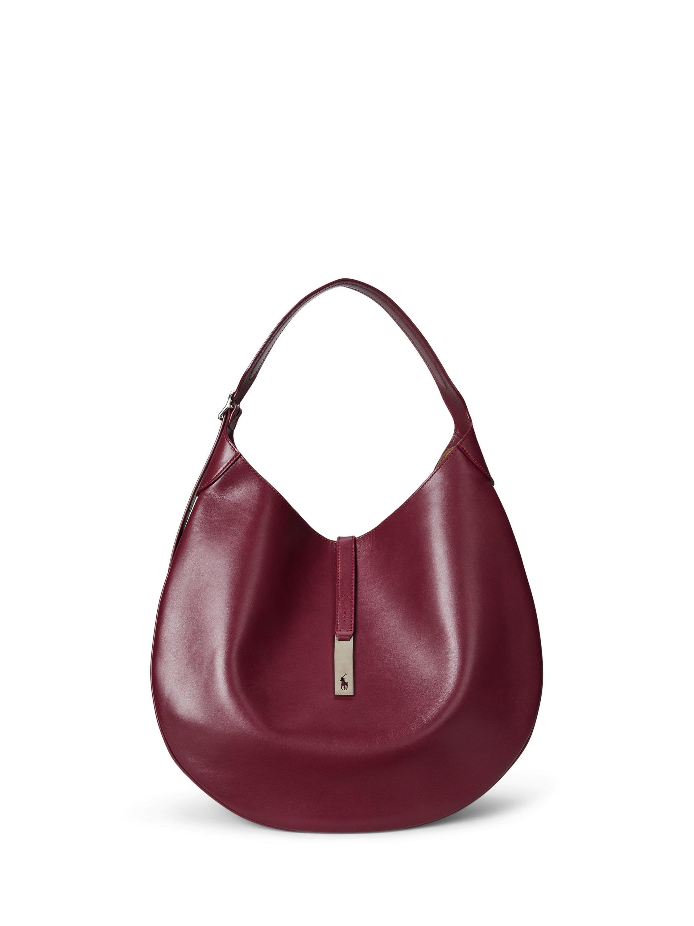 Product image 1 of 5, which shows Polo Ralph Lauren Polo ID Leather Medium Shoulder Bag, Pomegranate