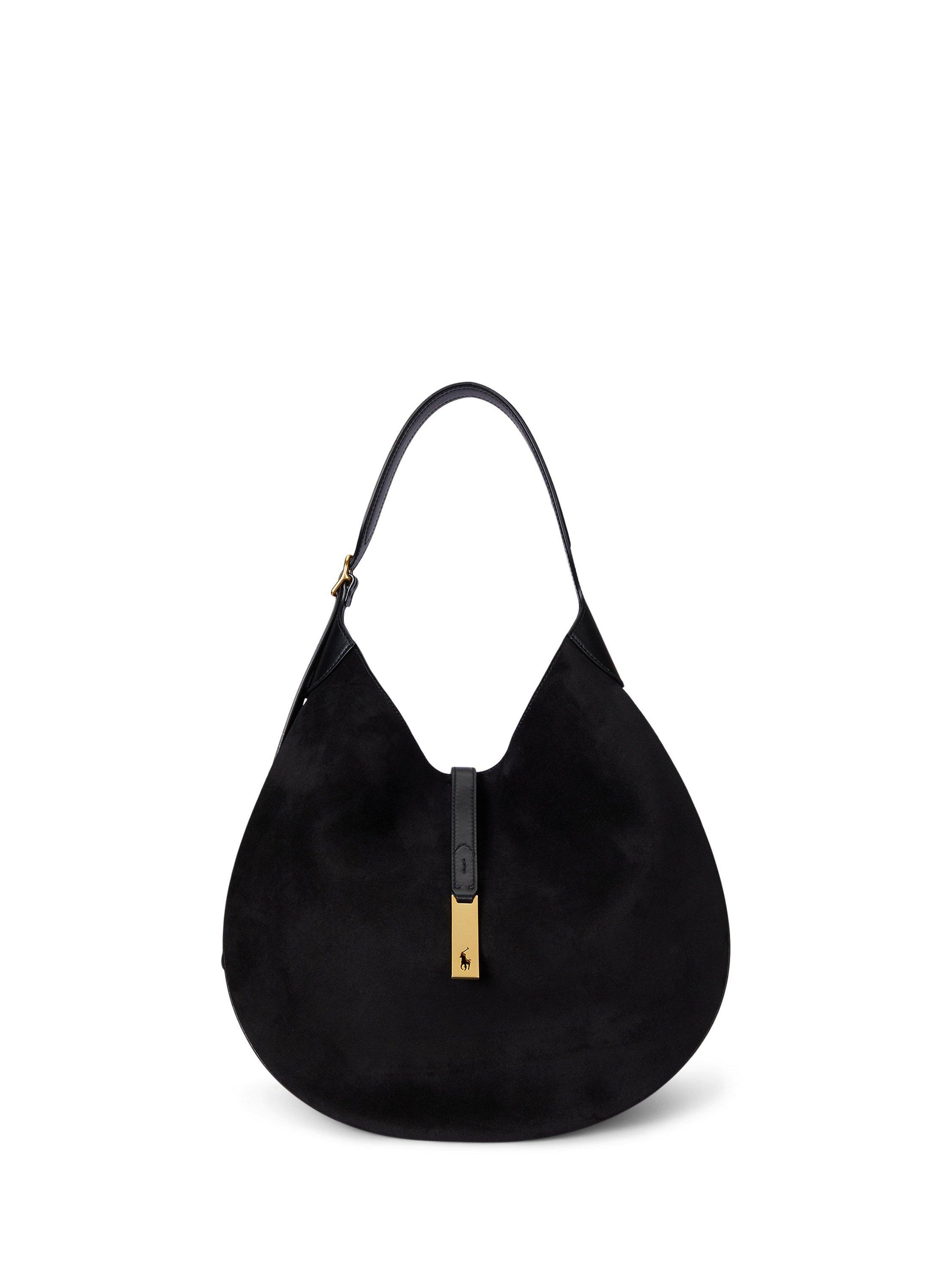 Product image 1 of 5, which shows Polo Ralph Lauren Polo ID Suede Shoulder Bag, Black/G L