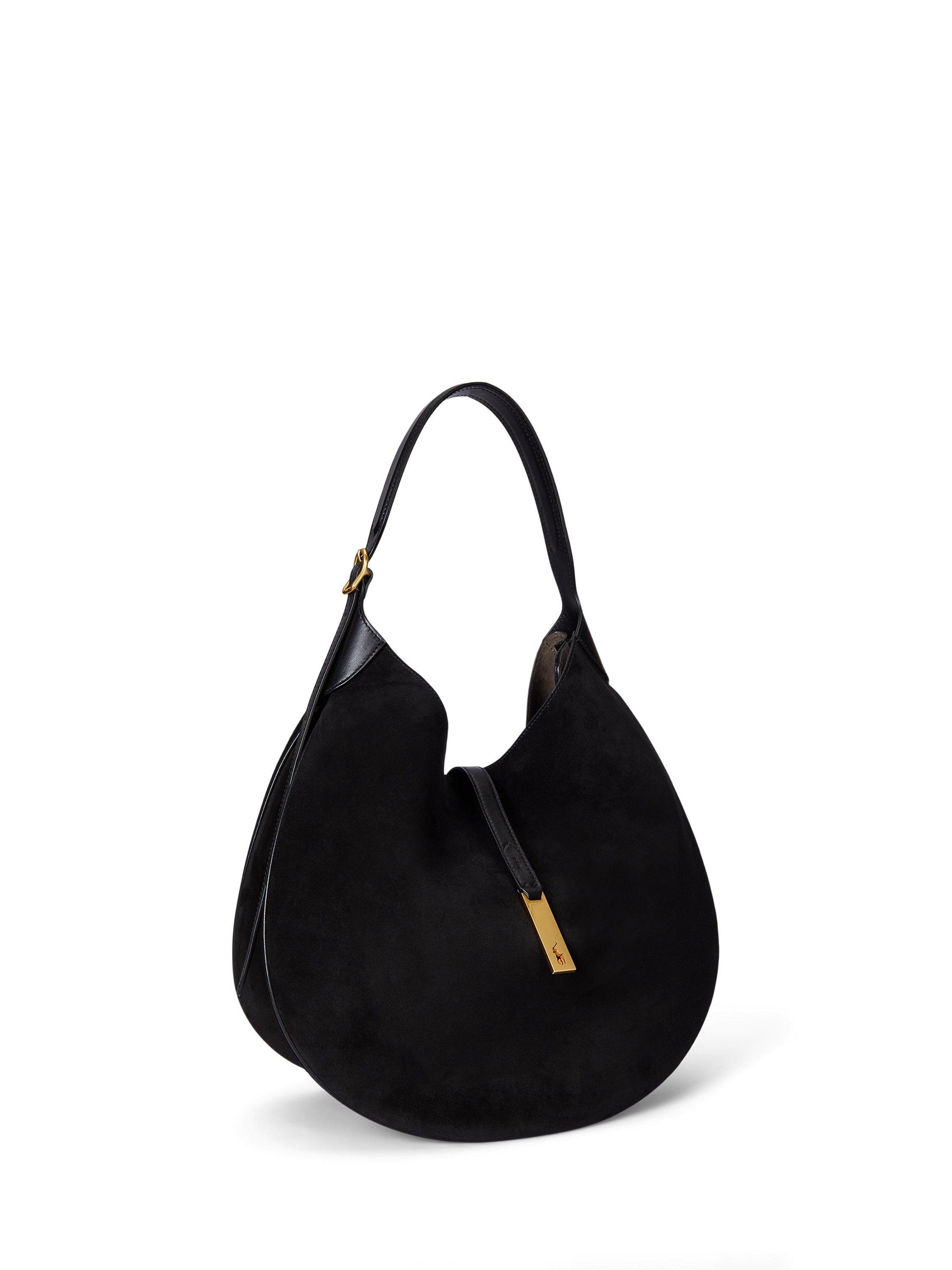 Product image 2 of 5, which shows Polo Ralph Lauren Polo ID Suede Shoulder Bag, Black/G L