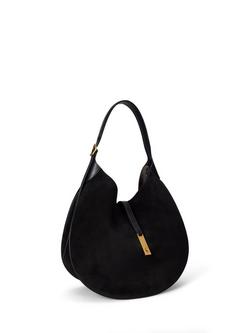 Polo Ralph Lauren Polo ID Suede Shoulder Bag, Black/G L - view 2, Black/G L