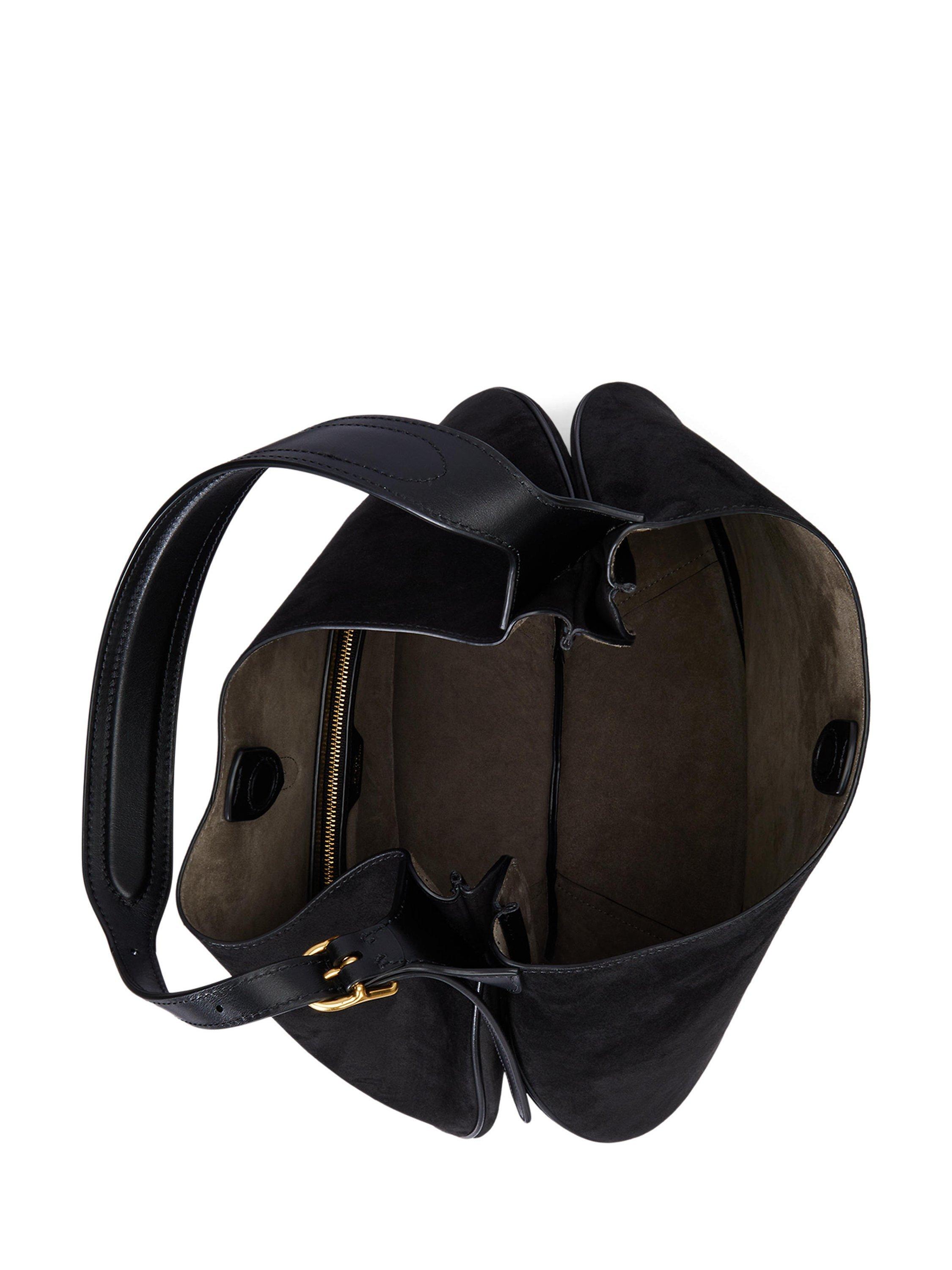 Product image 4 of 5, which shows Polo Ralph Lauren Polo ID Suede Shoulder Bag, Black/G L