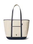 Polo Ralph Lauren Leather Trim Canvas Shopper Tote Bag, Ecru/Navy