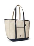 Polo Ralph Lauren Leather Trim Canvas Shopper Tote Bag, Ecru/Navy