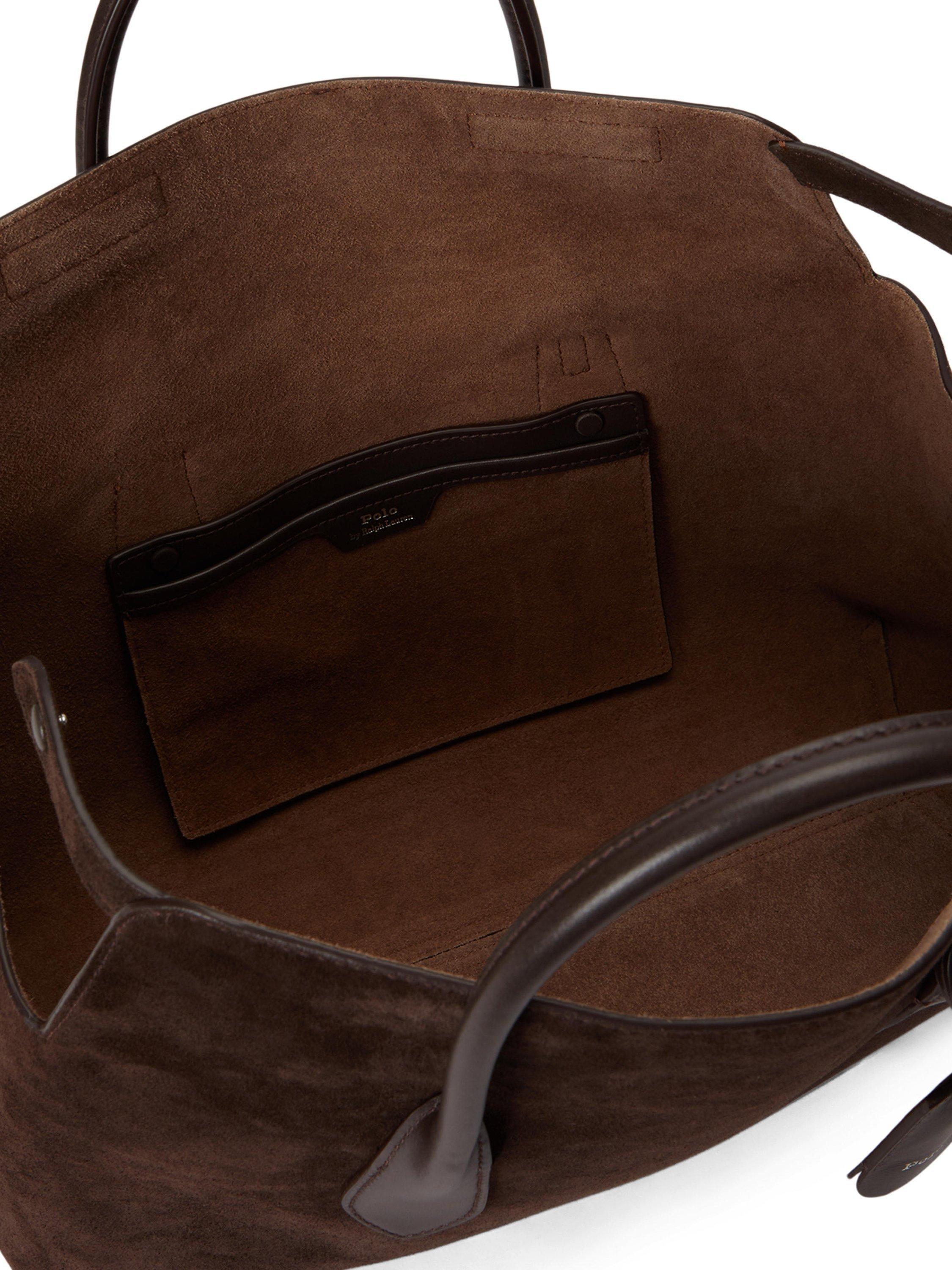 Product image 5 of 5, which shows Polo Ralph Lauren Bellport Suede Satchel, Chocolate