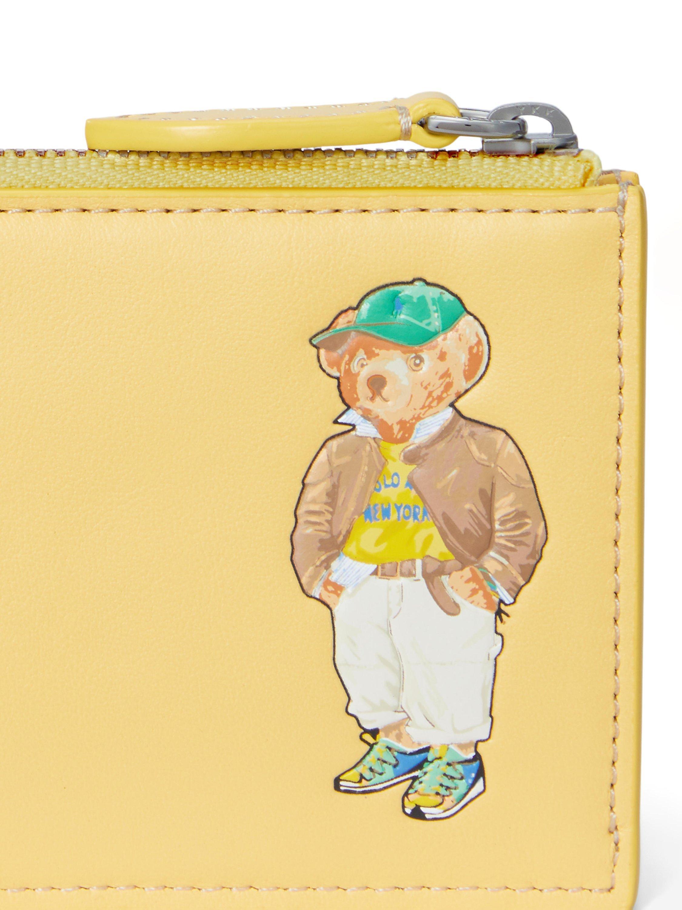 Product image 3 of 3, which shows Polo Ralph Lauren Polo Bear Leather Zip Card Holder, Yellow