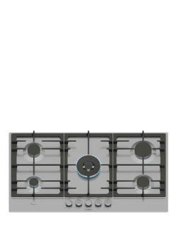 Bosch Series 6 PCR9A5I90 90cm with Flame select Gas Hob, Stainless Steel, Stainless Steel