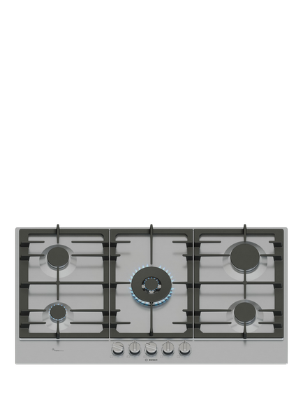 Bosch Series 6 PCR9A5I90 90cm with Flame select Gas Hob, Stainless Steel, Stainless Steel
