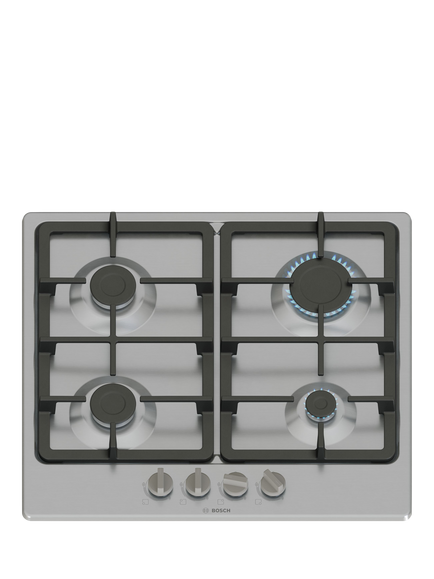 Bosch Series 4 PGP6B5K90 60cm Gas Hob, Stainless Steel, Stainless Steel