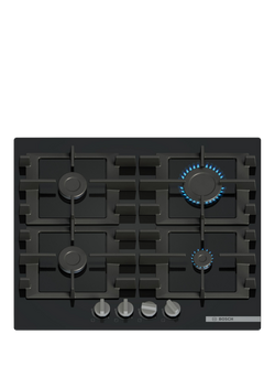 Bosch Series 4 PNP6B6K40 60cm Gas Hob, Black Tempered Glass, Black Tempered Glass