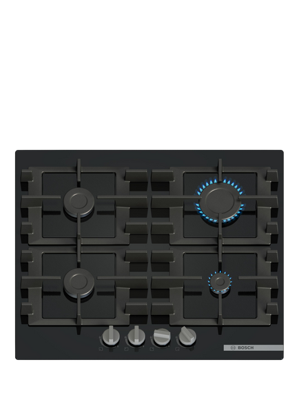 Bosch Series 4 PNP6B6K40 60cm Gas Hob, Black Tempered Glass, Black Tempered Glass