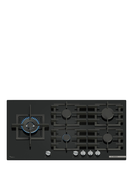 Bosch Series 6 PPM9A6I40 90cm Gas Hob, Black Tempered Glass, Black Tempered Glass