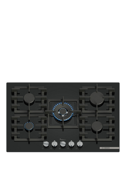 Bosch Series 6 PPQ7A6I40 75cm Gas Hob, Black Tempered Glass, Black Tempered Glass