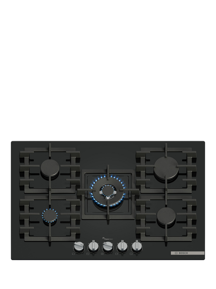 Bosch Series 6 PPQ7A6I40 75cm Gas Hob, Black Tempered Glass, Black Tempered Glass