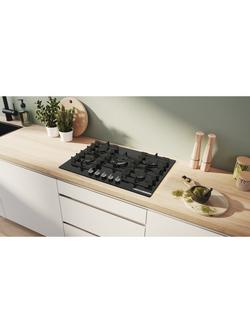 Bosch Series 6 PPQ7A6I40 75cm Gas Hob, Black Tempered Glass - view 2, Black Tempered Glass