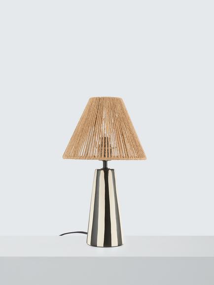 John Lewis Raya Striped Ceramic Base Table Lamp, Black/White - view 2, Black