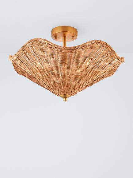 John Lewis Rattan Scallop Semi Flush Ceiling Light, Natural, Warm Brown Rattan