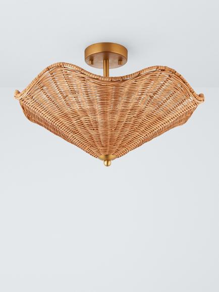 John Lewis Rattan Scallop Semi Flush Ceiling Light, Natural - view 2, Warm Brown Rattan