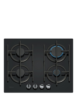 Neff N70 T26PIP4S0 59cm Gas Hob, Black Tempered Glass, Black Tempered Glass