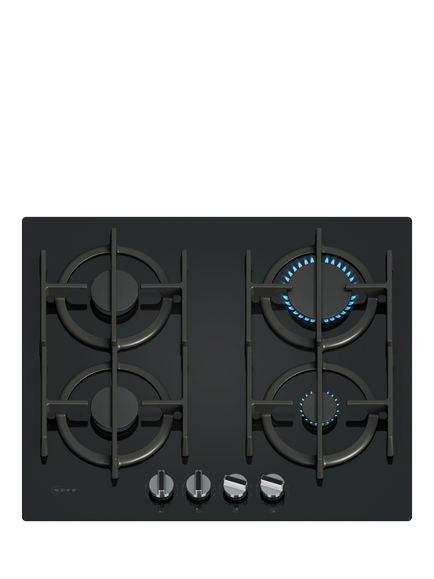 Neff N70 T26PIP4S0 59cm Gas Hob, Black Tempered Glass, Black Tempered Glass