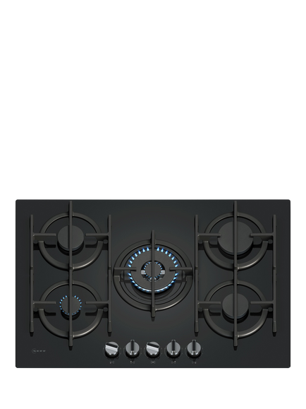 Neff N70 75cm Gas Hob, T27CIQ8N0, T27CIQ8S0, T27PIQ4S0, Black Tempered Glass