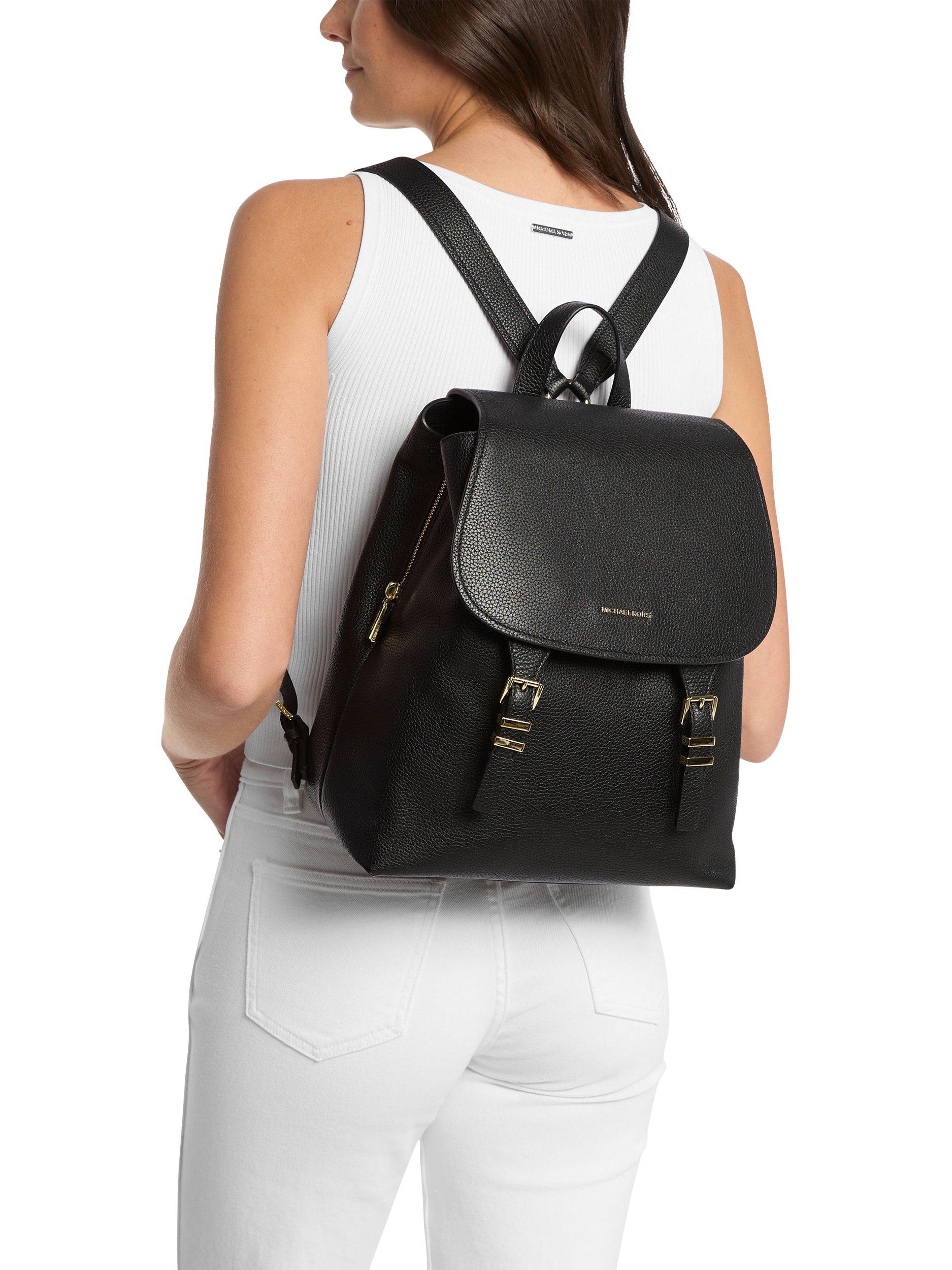 Product image 3 of 3, which shows Michael Kors Quinn Leather Luggage Backpack, Black