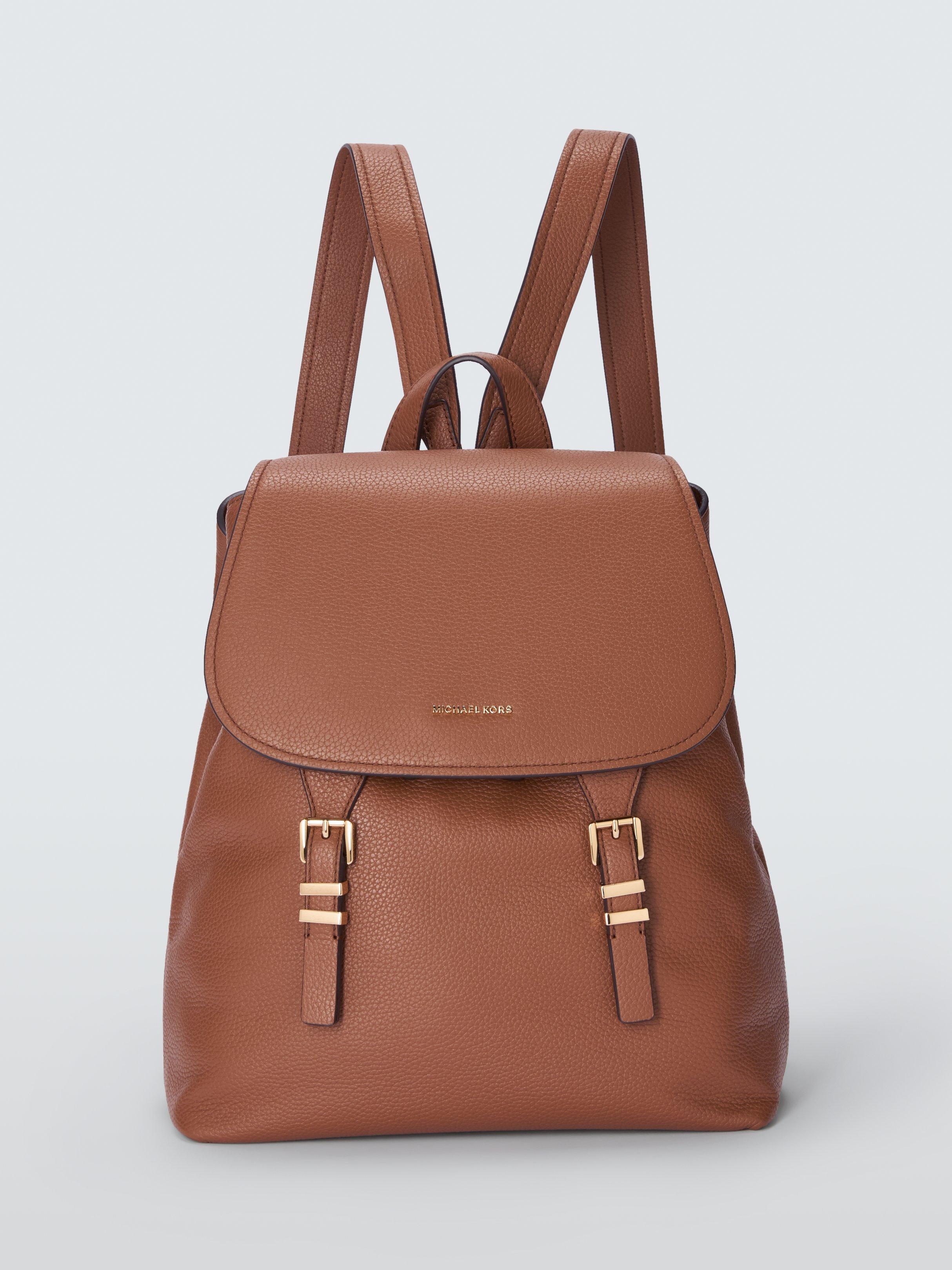 Product image 1 of 6, which shows Michael Kors Quinn Leather Luggage Backpack, Camel