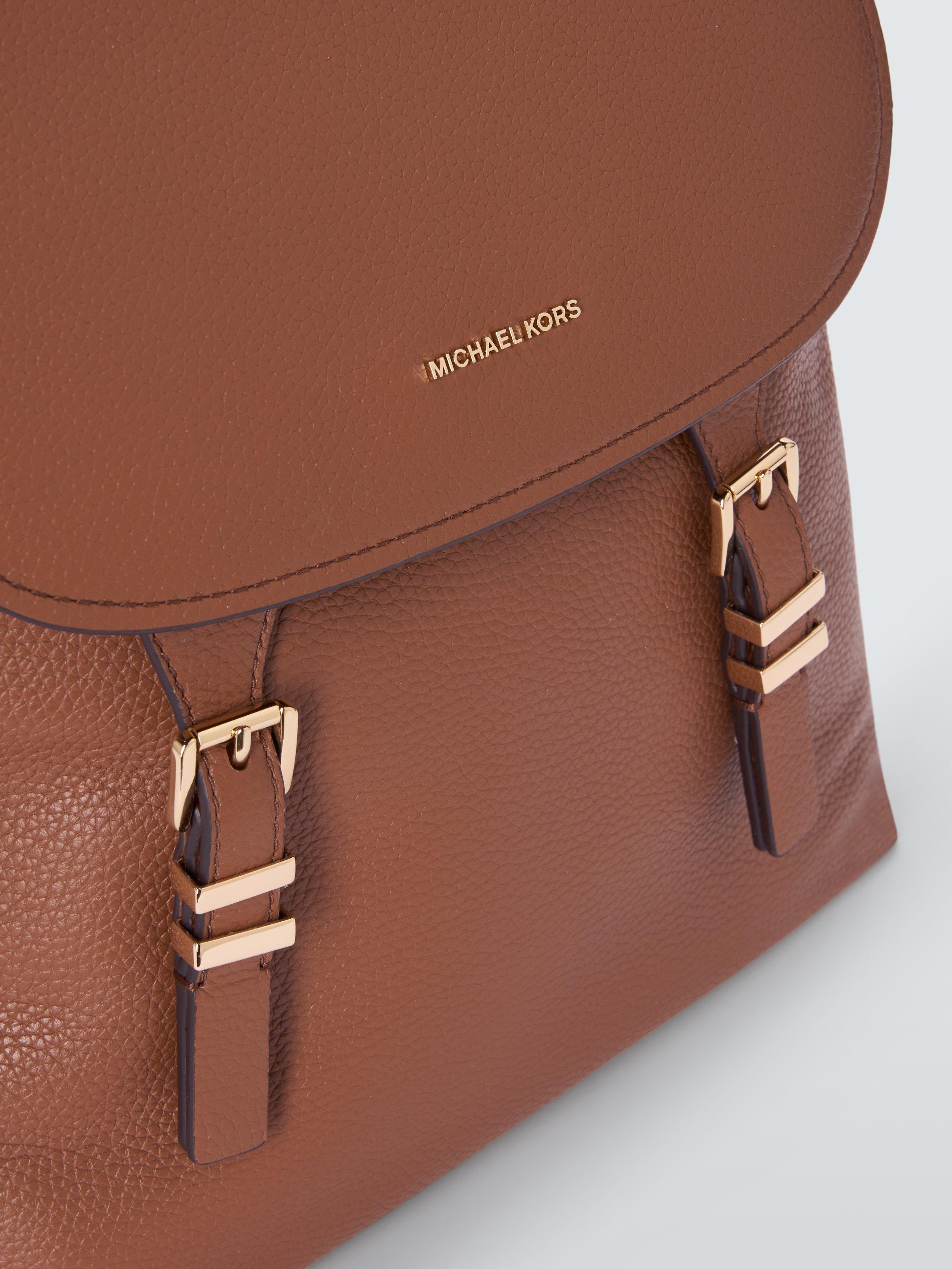 Product image 5 of 6, which shows Michael Kors Quinn Leather Luggage Backpack, Camel