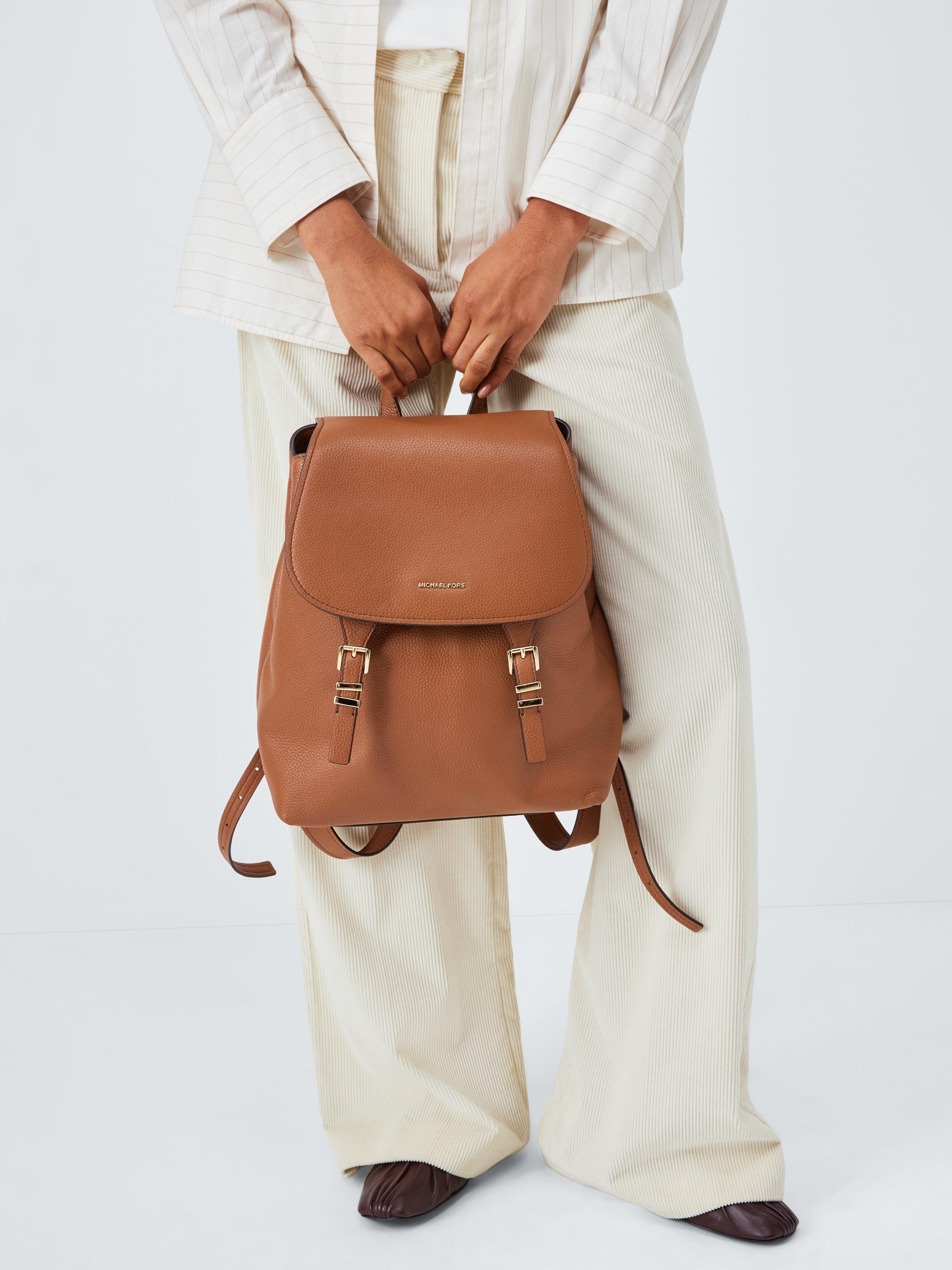 Product image 6 of 6, which shows Michael Kors Quinn Leather Luggage Backpack, Camel