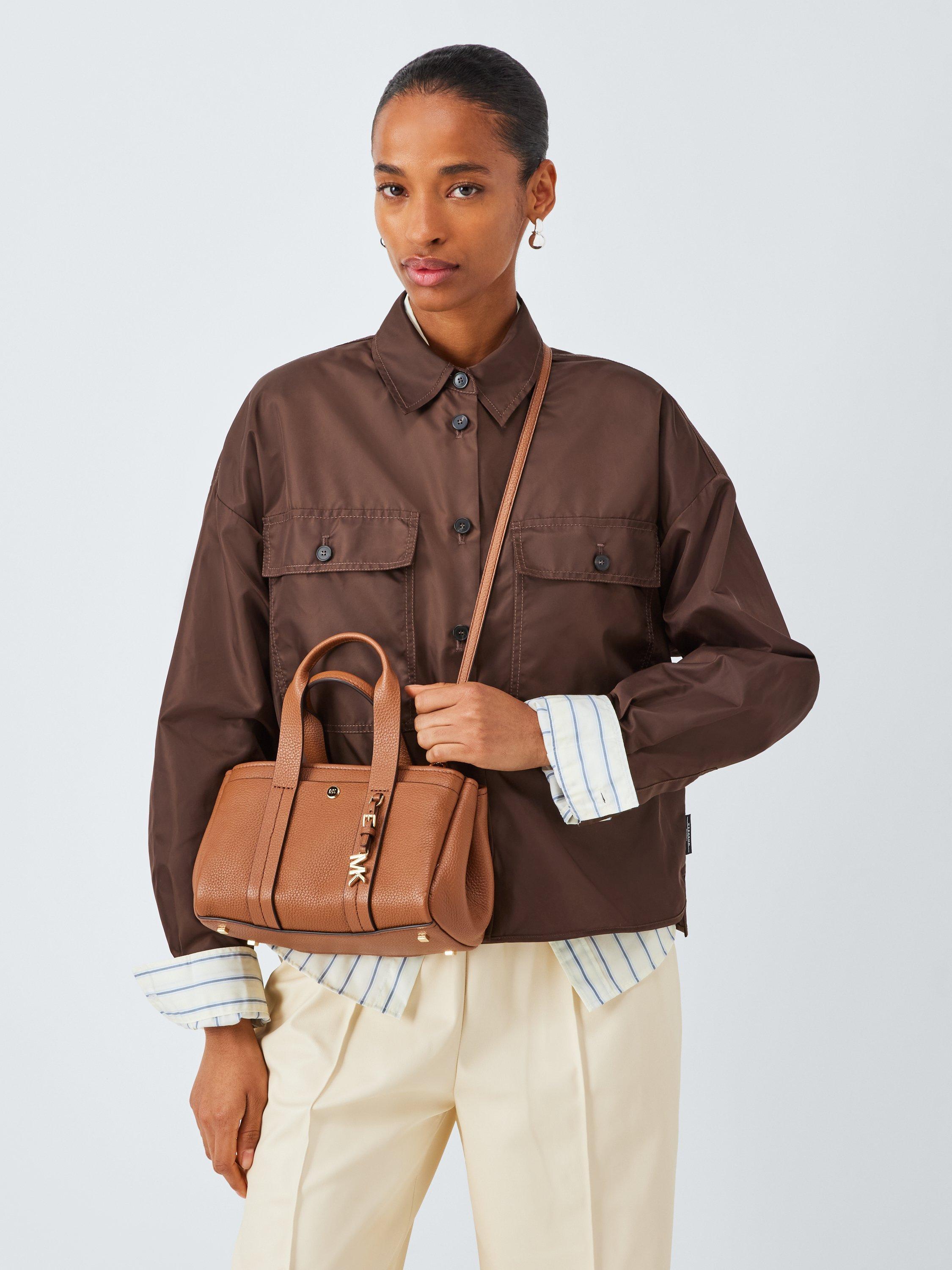 Product image 2 of 6, which shows Michael Kors Romee Leather Cross Body Luggage Bag, Brown