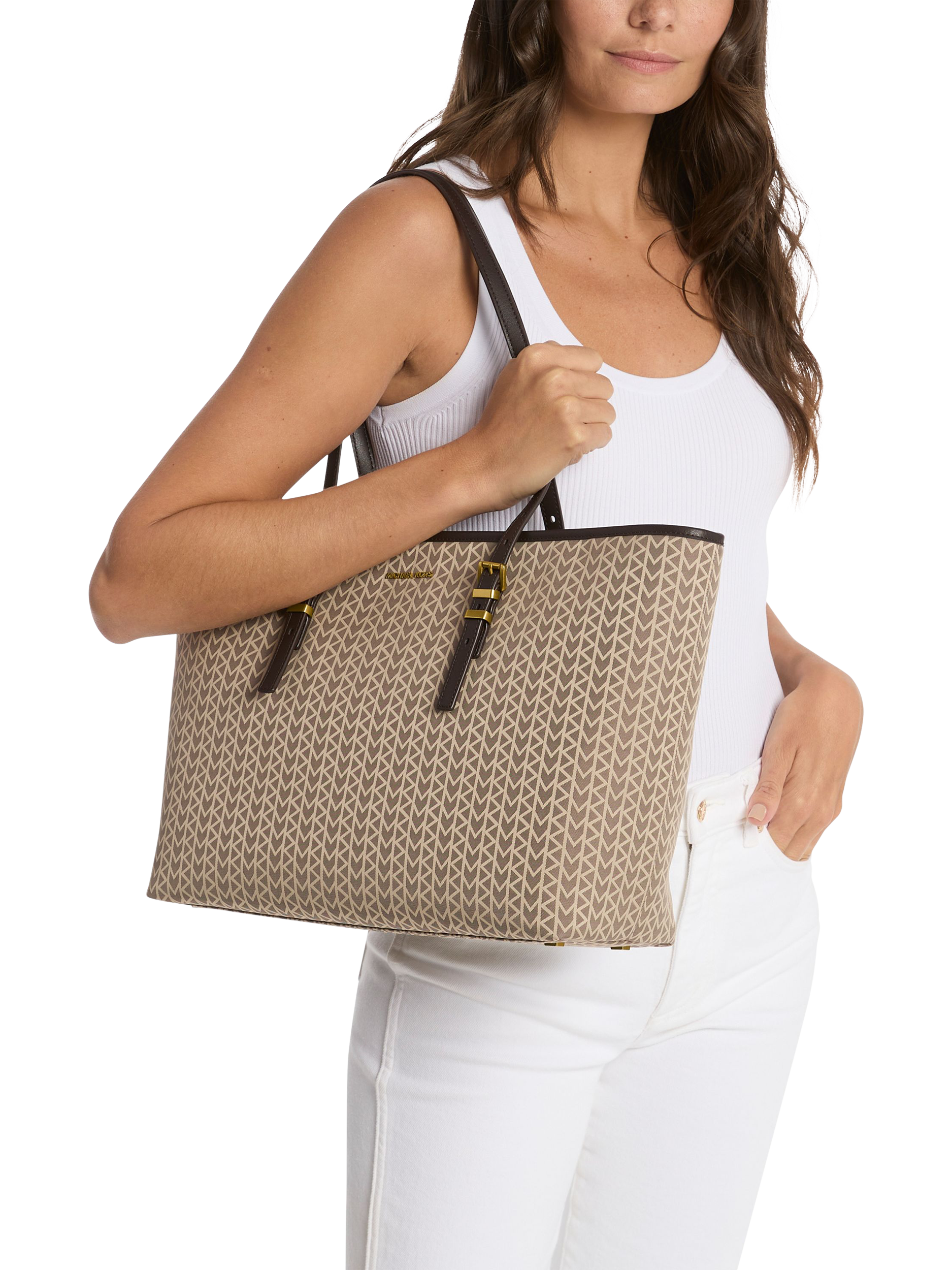 Product image 3 of 3, which shows Michael Kors Quinn Canvas Tote Bag, Brown/Multi