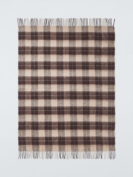 John Lewis Quadretti Throw, Chocolate Brown - view 2, Brown Chocolate