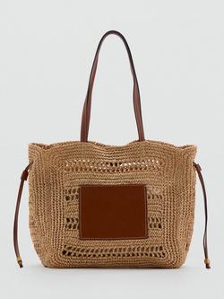 Mango Sifnos Natural Fibre Shopper Bag, Medium Brown, Medium Brown