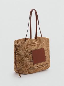 Mango Sifnos Natural Fibre Shopper Bag, Medium Brown - view 2, Medium Brown