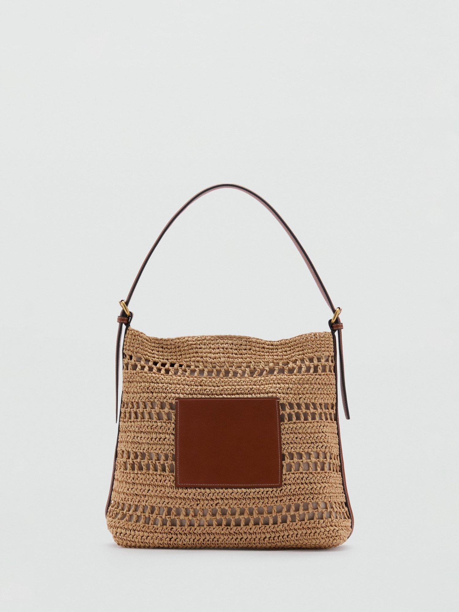 Product image 1 of 4, which shows Mango Sifnos Natural Fibre Shoulder Bag, Medium Brown