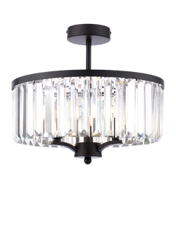 Laura Ashley Elkwood Semi-Flush Chandelier Ceiling Light, Black/Clear, Black/Clear
