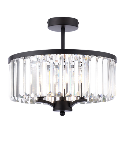 Laura Ashley Elkwood Semi-Flush Chandelier Ceiling Light, Black/Clear, Black/Clear