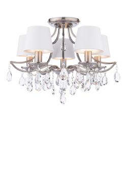 Laura Ashley Enstone 5 Arm Semi-Flush Ceiling Chandelier, Polished Nickel/Ivory, Polished Nickel/Ivory