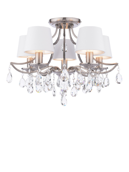 Laura Ashley Enstone 5 Arm Semi-Flush Ceiling Chandelier, Polished Nickel/Ivory, Polished Nickel/Ivory