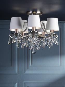 Laura Ashley Enstone 5 Arm Semi-Flush Ceiling Chandelier, Polished Nickel/Ivory - view 2, Polished Nickel/Ivory