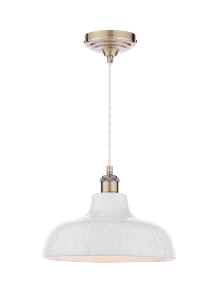 Laura Ashley Pussy Willow Ceramic Pendant Ceiling Light, Grey, Grey Mid