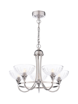 Laura Ashley Wellham 5 Arm Ceiling Chandelier, Polished Nickel, Polished Nickel