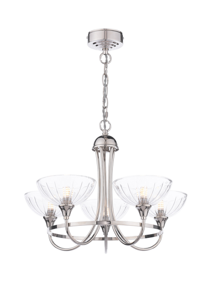 Laura Ashley Wellham 5 Arm Ceiling Chandelier, Polished Nickel, Polished Nickel