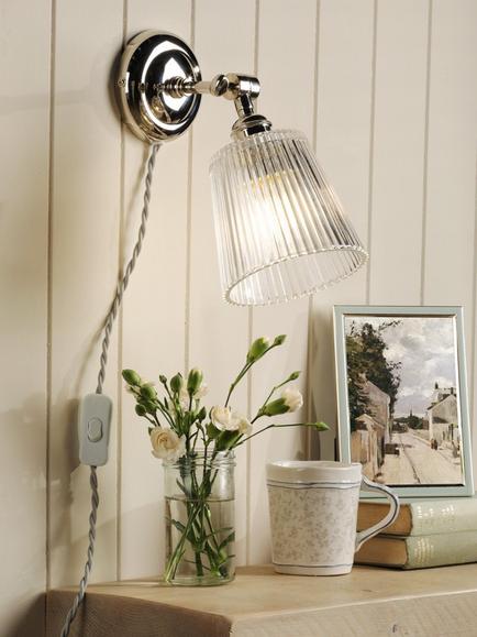 Laura Ashley Callaghan Wall Light, Polished Nickel/Clear - view 2, Nickel/Clear