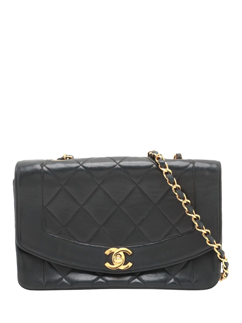 Pre-loved CHANEL Diana Lambskin Shoulder Bag, Black