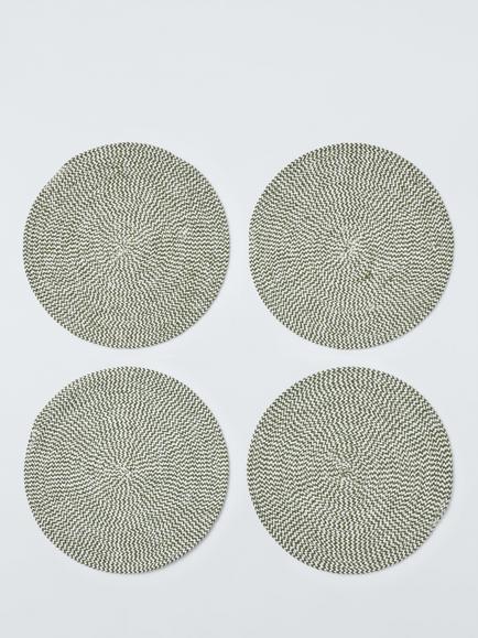 John Lewis Woven Cotton Blend Round Placemat, Set of 4, Green