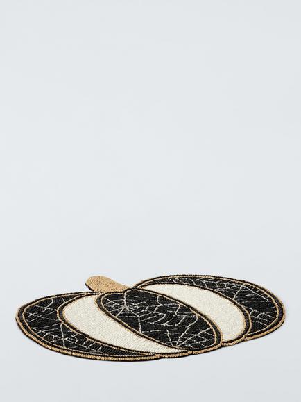John Lewis Halloween Beaded Pumpkin Placemat, Black - view 2, Black